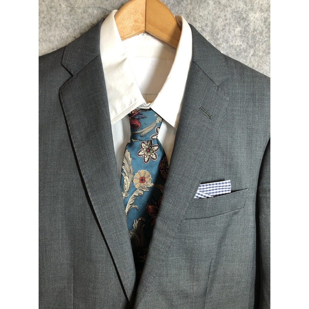 Brooks Brothers Blazer 36R Gray Red Fleece Wool Suit Coat Jacket Career Classic